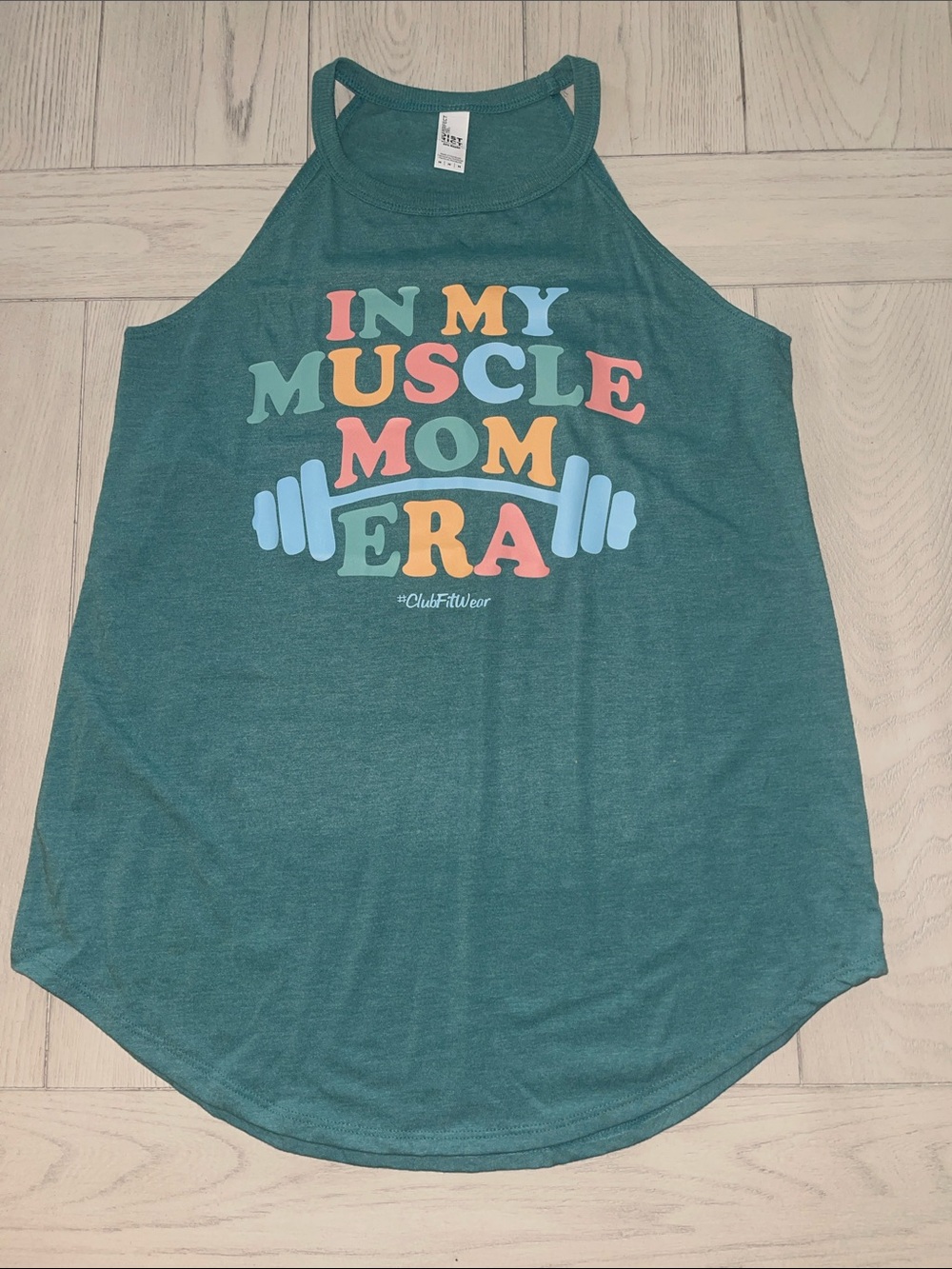 District Teal Women’s Graphic Muscle Tank with Multi-Color Print